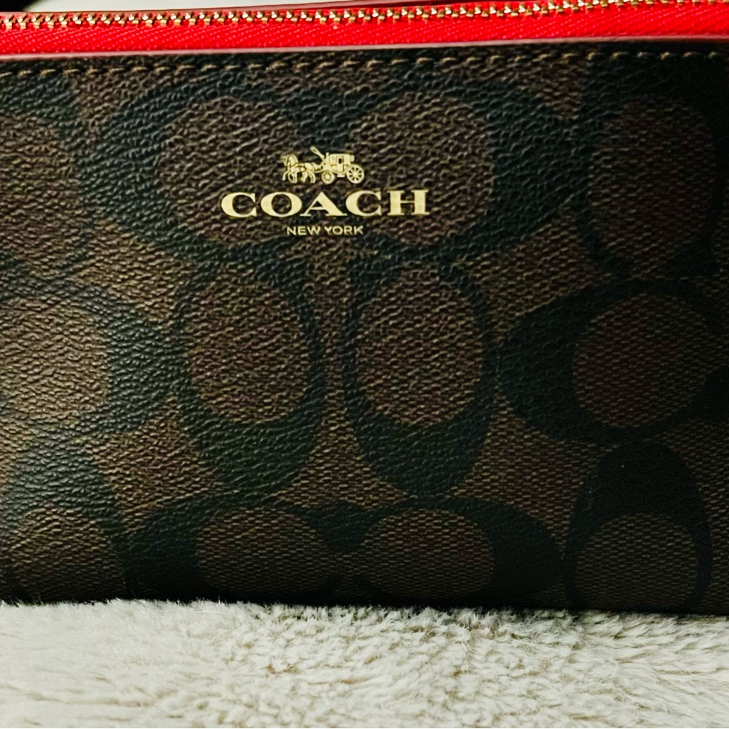 Coach Signature Brown And Red Pouch